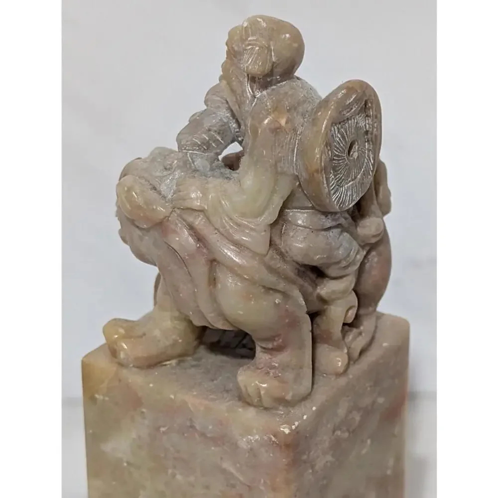 Chinese Carved Stone Figurine of a Man on a Mythical Creature Chung-Li Chuan